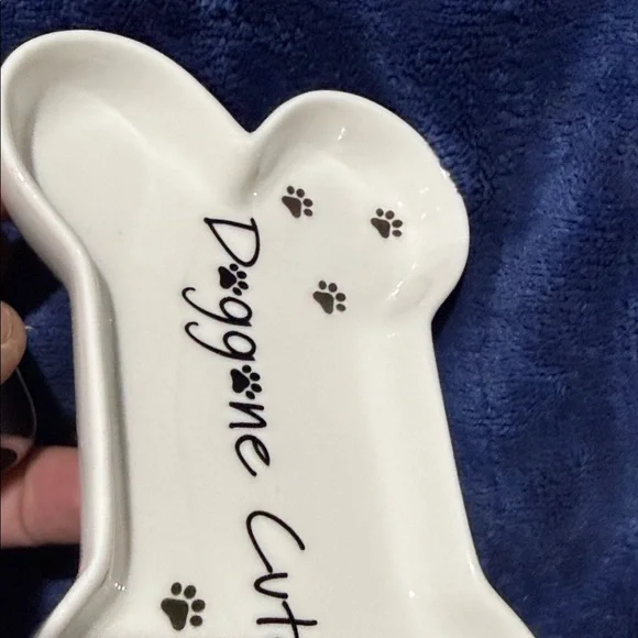 Doggone Cute Bone-Shaped Ceramic Dish - White with Gold Paw Prints - Picture 5 of 6